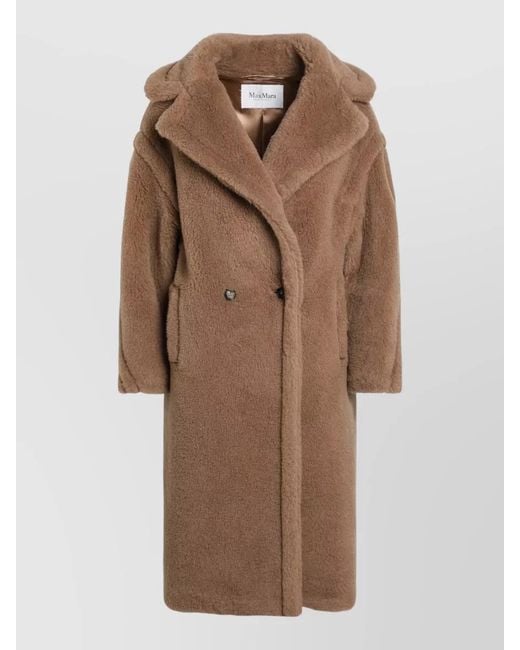 Max Mara Brown Teddy Long Sleeve Knee Length Coat