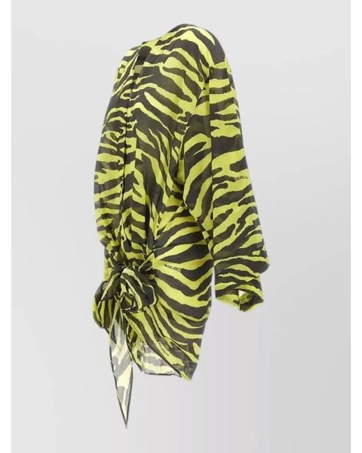 The Attico Green Zebra Print Mini Dress Long Sleeves Wrap