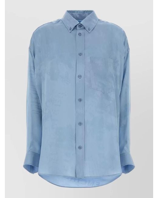 Balenciaga Blue Silk Shirt Button Down Collar Pocket