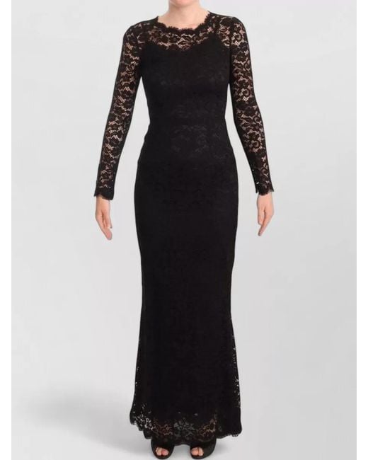 Dolce & Gabbana Black Cotton Lace Mermaid Long Sleeve Dress