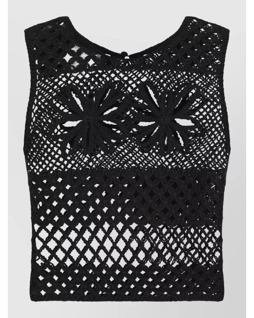 Pinko Black Gonzano Floral Crochet Sleeveless Knit Top