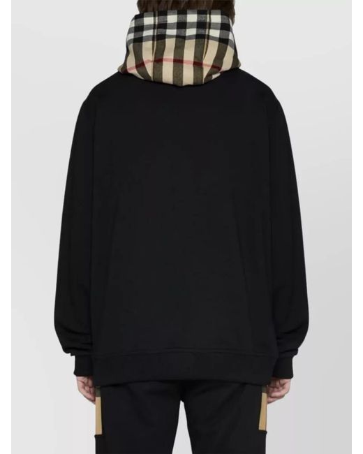 Burberry Blue Cotton Check Hood Hoodie for men