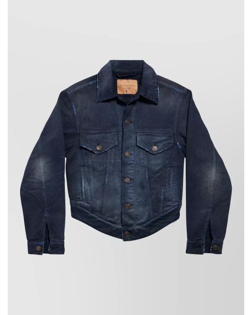 Balenciaga Blue Curved Waist Jacket Chest Pockets Faded