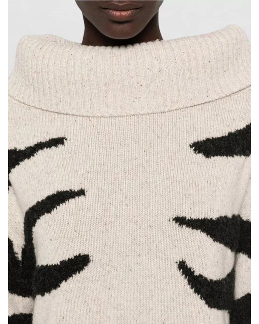 Moschino Natural Animal Print Knitted Dress Long Sleeves Turtleneck