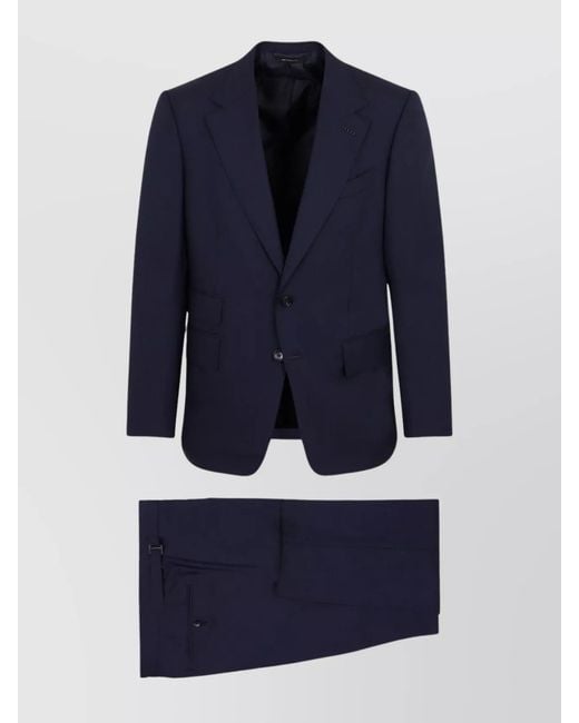 Tom Ford Blue Suit Notched Neckline Flap Pockets for men