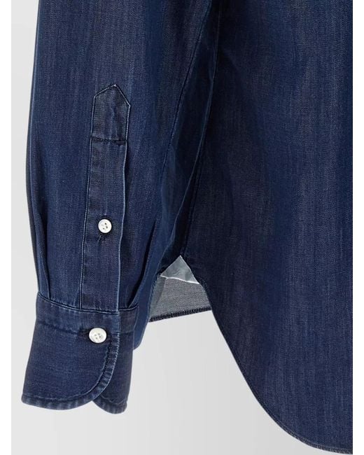 Finamore 1925 Blue Napoli Shirt Long Sleeves Curved Hem for men