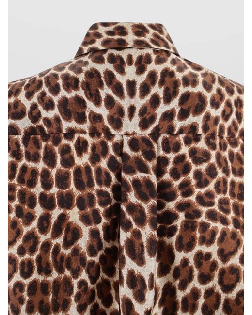 P.A.R.O.S.H. Brown Silk Leopard-Print Long-Sleeve Shirt