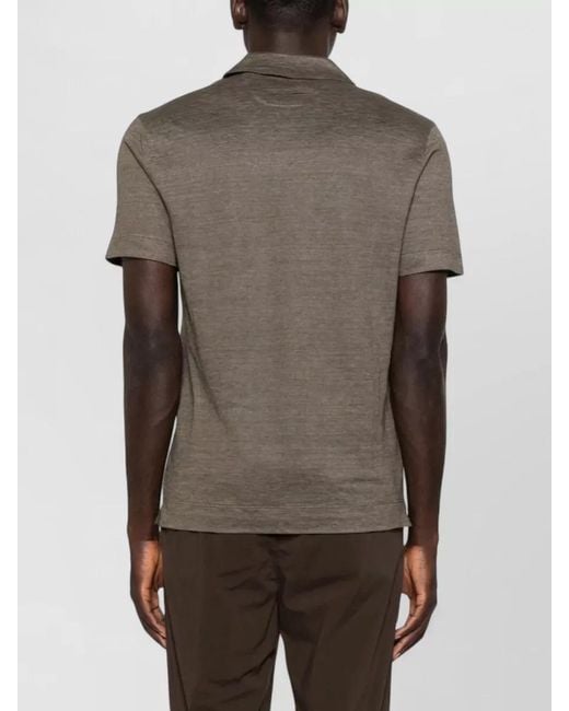 Zegna Gray Linen Polo Shirt Short Sleeves V Neck for men