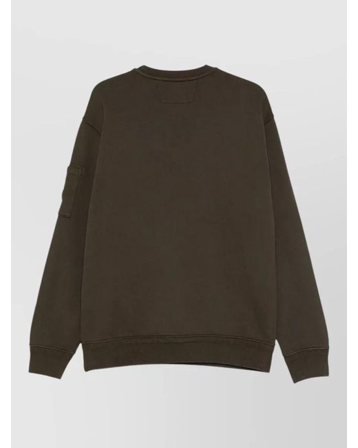 C P Company Green Cotton Fleece Crewneck Sweatshirt Lens Pocket for men