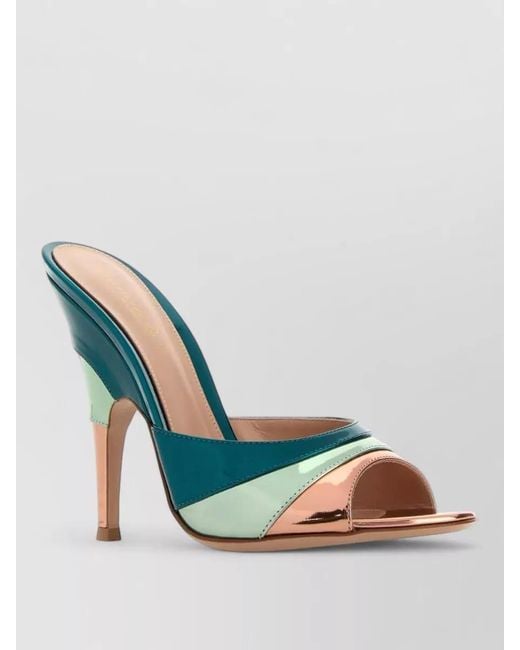 Gianvito Rossi Blue Leather Marea Peep Toe Mules Shiny Finish