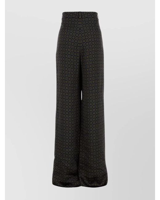 Saint Laurent Black Printed Satin Wide-Leg Trousers