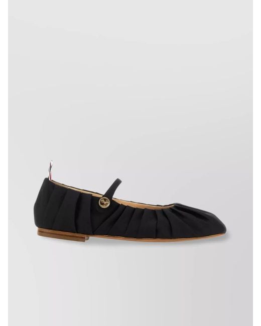 Thom Browne Black Silk Pleated Ballerina Shoes