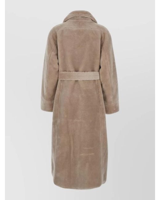 Urbancode Natural Long Faux Fur Coat Belted Waist