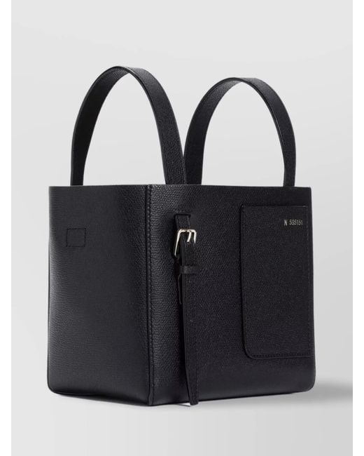 Valextra Black Mini Bucket Bag External Pocket