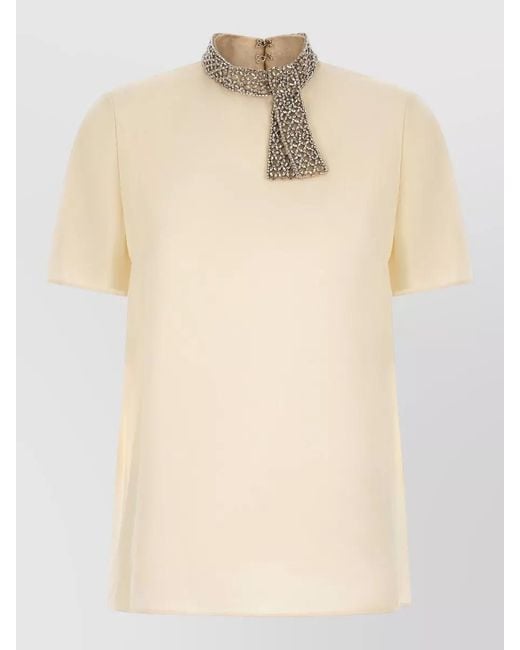 Valentino Garavani Natural Jewel Collar Top Short Sleeves Design