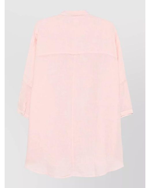 120% Lino Pink Linen Short-Sleeve Shirt