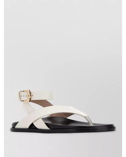 Stuart Weitzman White Leather Marycate Thong Sandals Ankle Strap