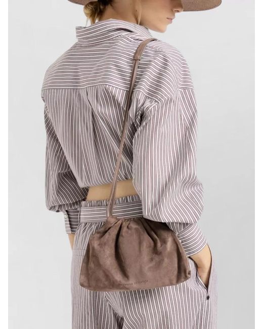 Brunello Cucinelli Brown Monili Suede Shoulder Bag
