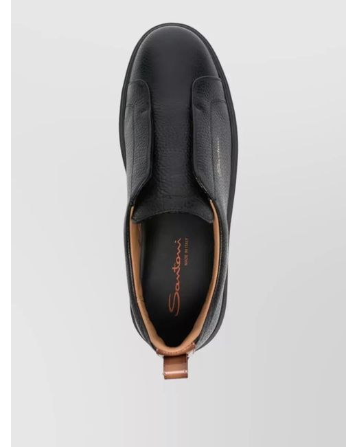 Santoni Black Leather Slip-On Sneakers for men