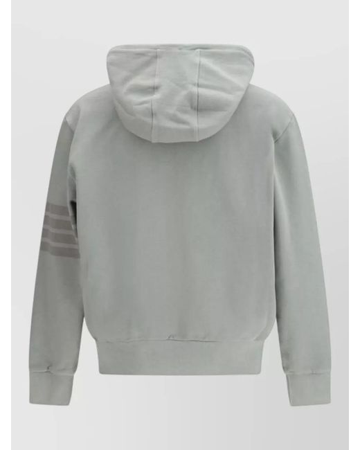 Thom Browne Gray Cotton Hooded Sweatshirt Stripe Detail for men