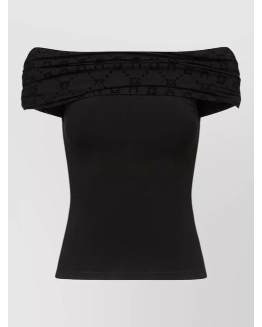 MARINE SERRE Black Off Shoulder Draped Sleeveless Top