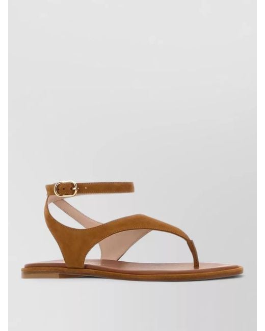 Stuart Weitzman Brown Marley Suede Thong Sandals Ankle Strap