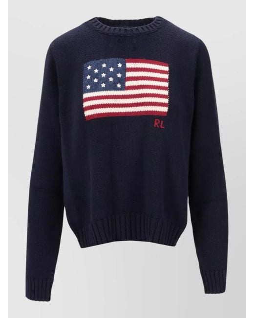Ralph Lauren Blue Flag Crew Neck Long Sleeve Pullover