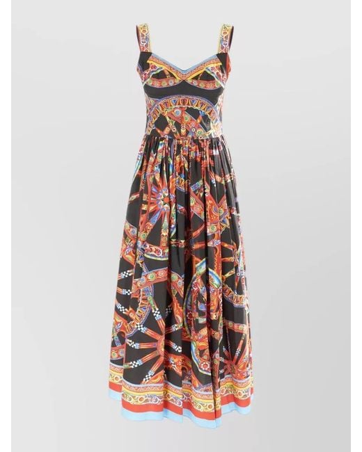 Dolce & Gabbana Carretto Print Poplin Dress Flared Skirt