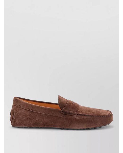 Tod's Brown Suede Moc Toe Loafers Rubber Sole for men