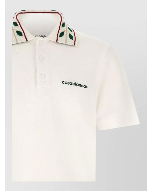 Casablanca Natural Laurel Polo Shirt Embroidered Collar Short Sleeves for men