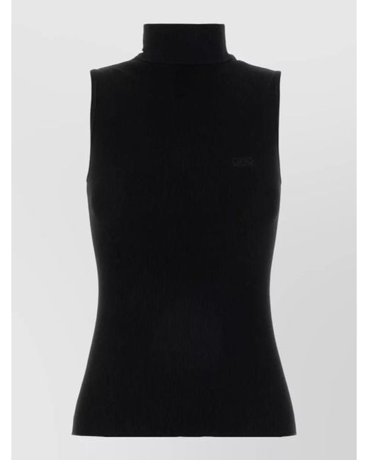 Loewe Black Knit Top Sleeveless Mock Neck Ribbed