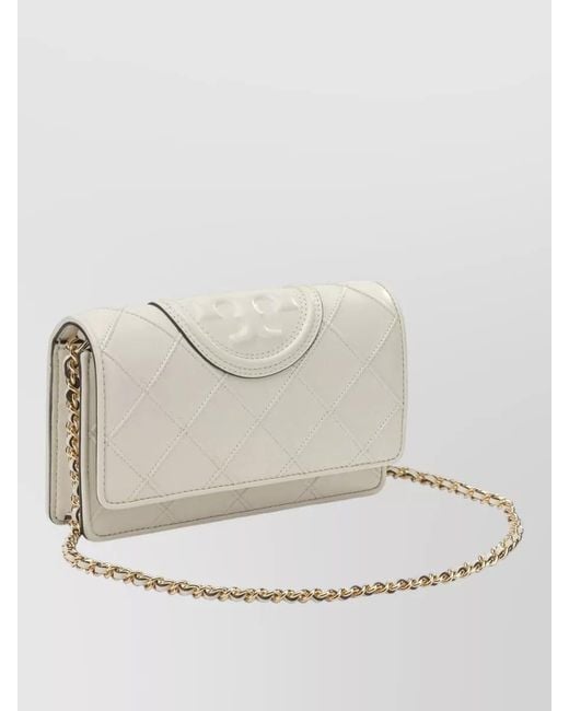 Tory Burch Natural Chain Strap Quilted Wallet And Cardholder
