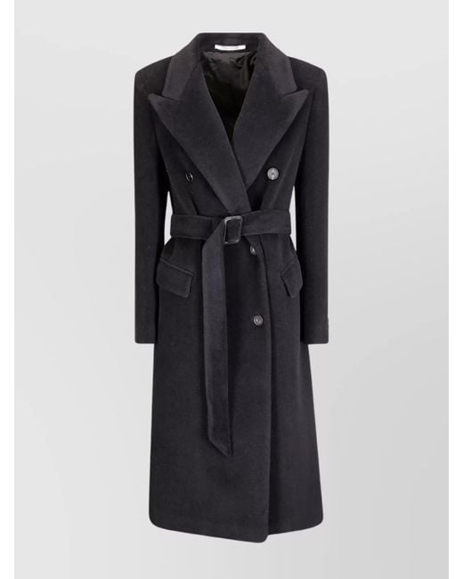 Tagliatore Black Angora Wool Double-Breasted Coat