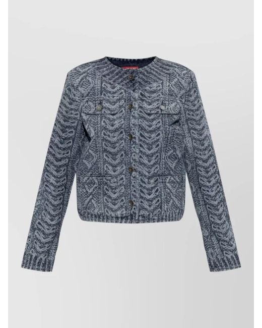 DIESEL Blue Denim Collarless Long-Sleeve Jacket