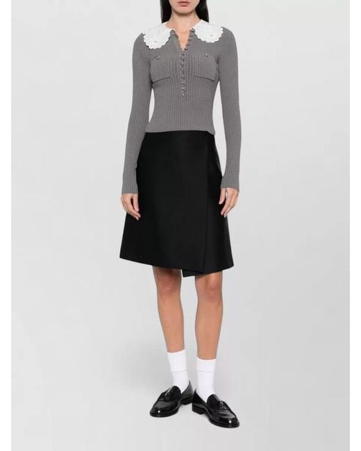 Self-Portrait Gray Sweater Collar Detail Buttons Pockets Scalloped