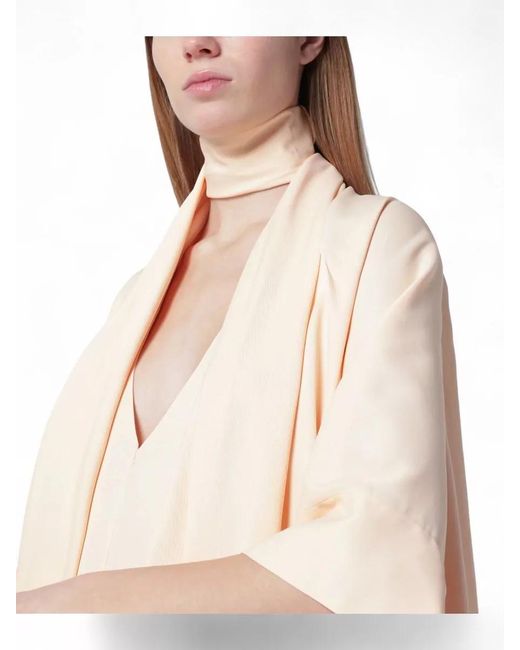 Alberta Ferretti White Draped Midi Dress Loose Sleeves V Neckline