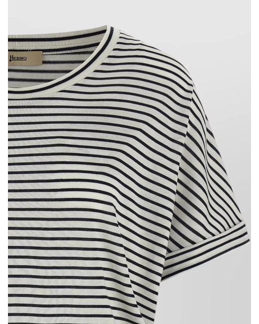 Herno Gray Crew Neck Striped Short Sleeve Top