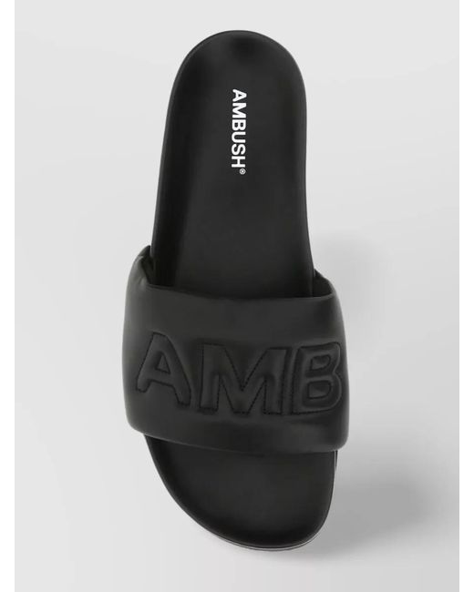 Ambush Black Leather Quilted Slippers for men