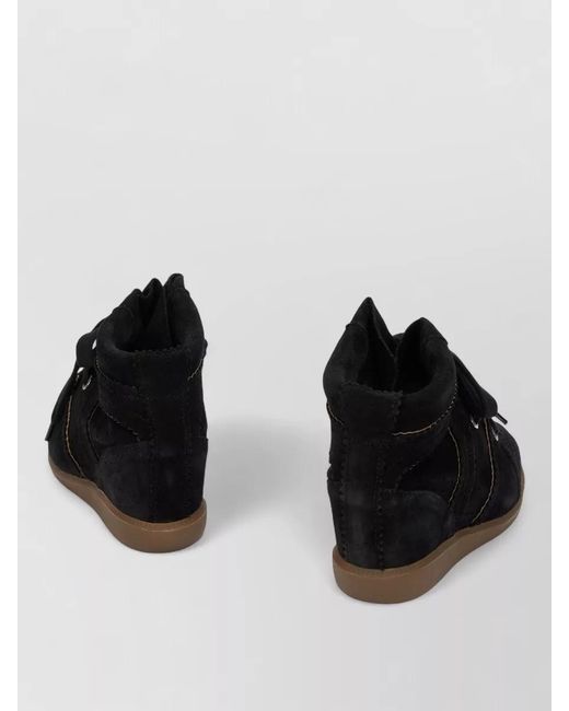 Isabel Marant Black Bobby Wedge Sneakers Suede Perforated Design