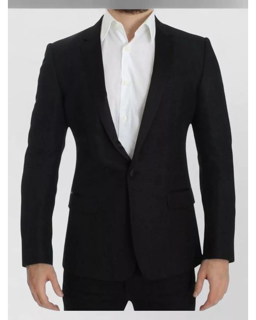 Dolce & Gabbana Black Wool Silk Slim-Fit Blazer for men