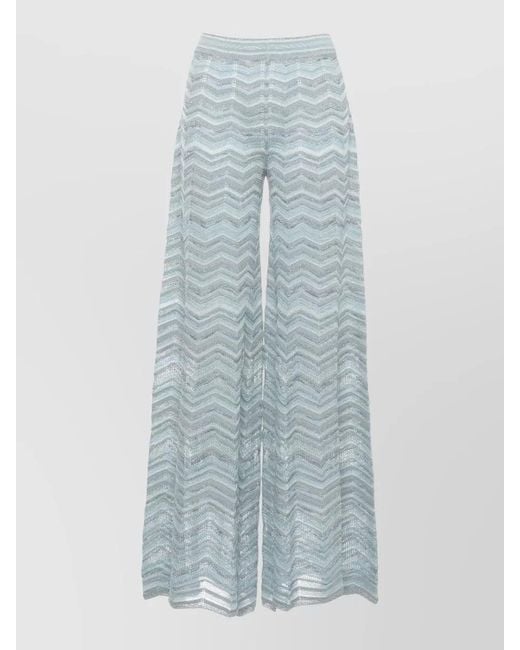 D.exterior Blue Lurex Chevron High Waist Sheer Wide Pants