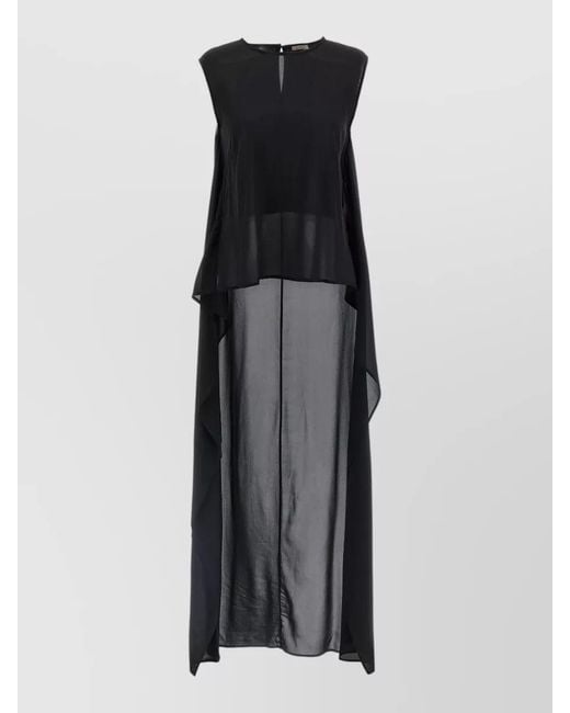 DI.LA3 PARI' Black Layered Sleeveless Top Sheer Keyhole Design