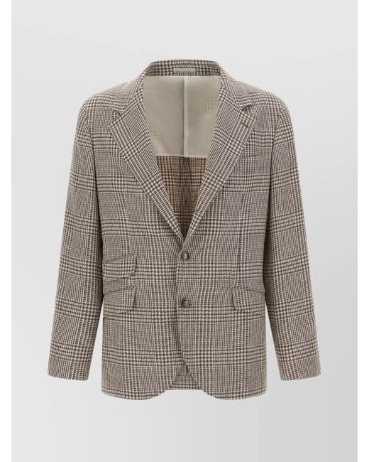 Brunello Cucinelli Gray Tailored Houndstooth Blazer Notch Lapel for men