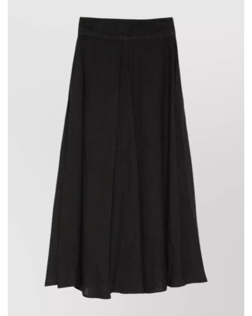 120% Lino Black High Waist Flared Long Linen Skirt