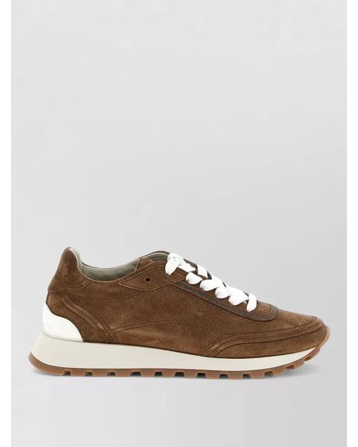Brunello Cucinelli Metallic Monile Suede Lace Up Sneakers Rubber Sole