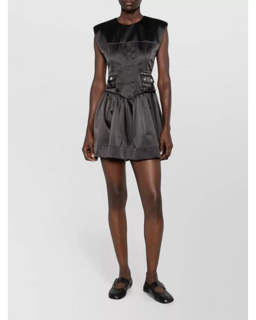 Ganni Black Satin Mini Dress Corset Bodice Cargo Pockets