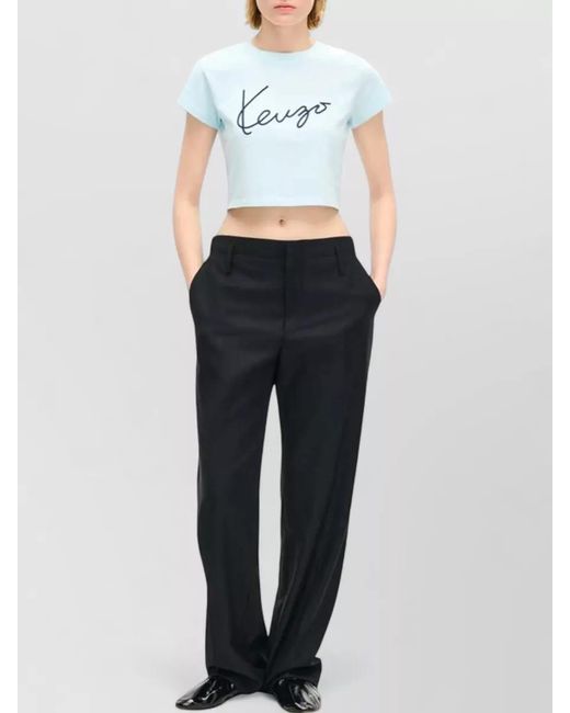 KENZO Blue Organic Cropped Signature Cotton Jersey T Shirt