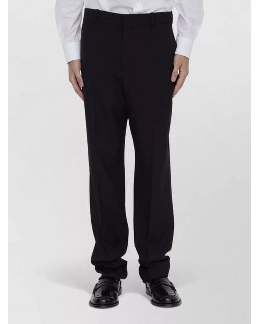 Saint Laurent Black Virgin Wool High-Rise Straight-Leg Trousers for men