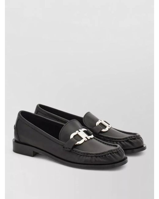 Ferragamo Black Leather Maryan Soft Loafers
