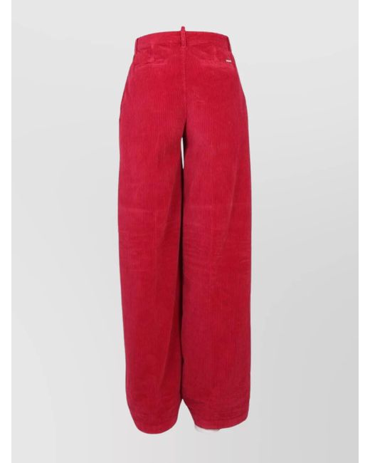 DSquared² Red Wide Leg Corduroy Trousers With High Waist